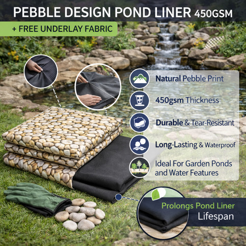 450gsm pebble pond liner - pebble, pvc