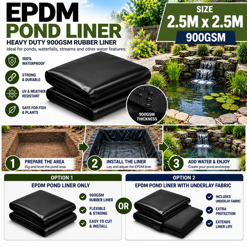 Epdm pond liner 900gsm x - 900gsm, 2.5m